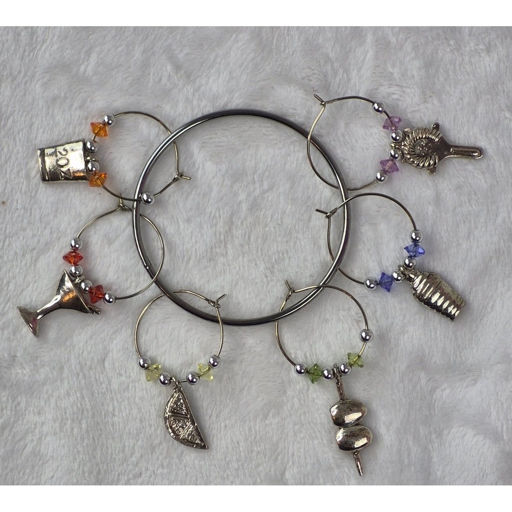 Weighty Silver Trinket Charms Martini Drink Theme Markers Entertaining Barware